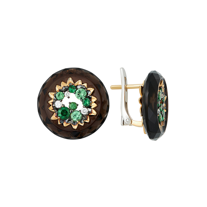 Серьги из золота 585 пробы c раухтопазами, тсаворитами и бриллиантами, Л 2811 3631 за 122000