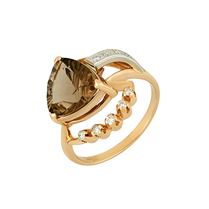 Кольцо из золота 585 пробы c раухтопазом и бриллиантами