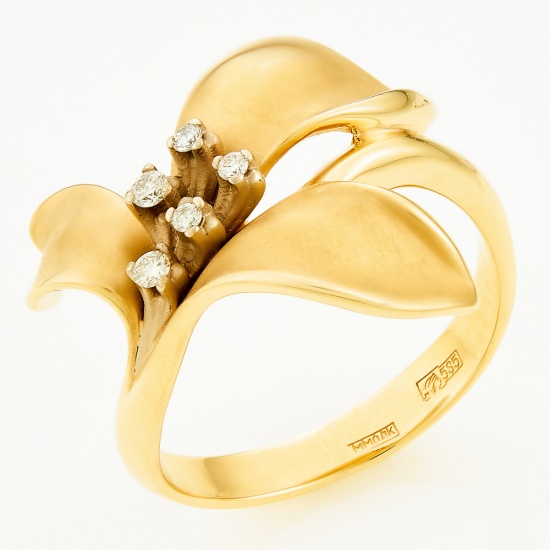 Кольцо из желтого золота 585 пробы c 5 бриллиантами, Л41054315 за 74000