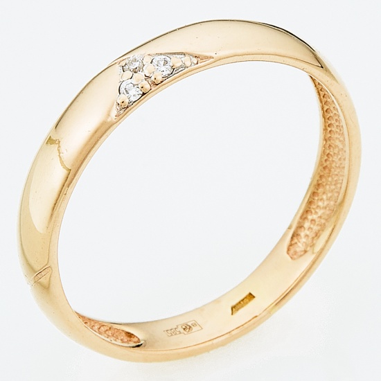 Кольцо обручальное из красного золота 585 пробы c 3 бриллиантами