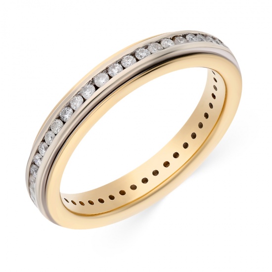 Кольцо обручальное из комбинированного золота 585 пробы c 49 бриллиантами