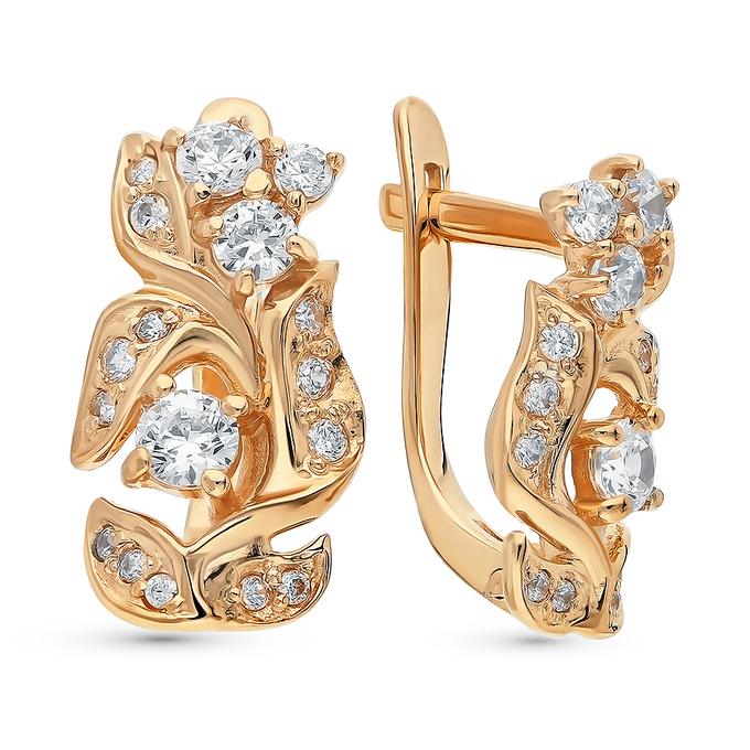 Серьги из красного золота 585 пробы c фианитами