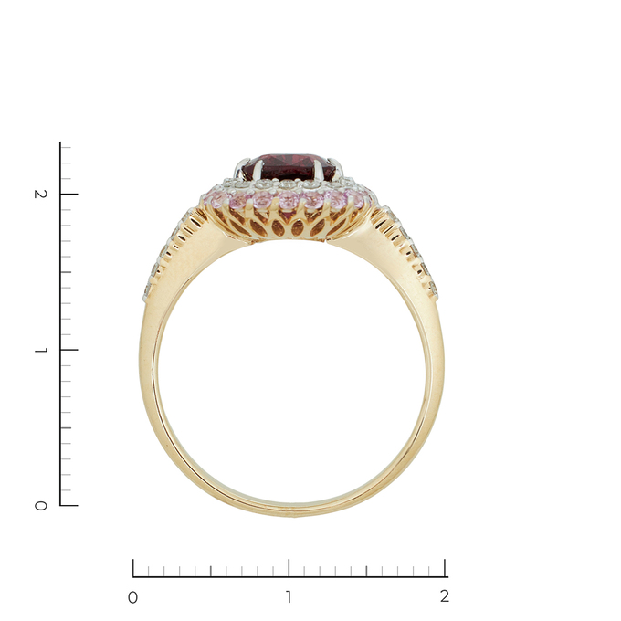 Кольцо из золота 585 пробы c 28 бриллиантами и 22 сапфирами и 1 шпинелью