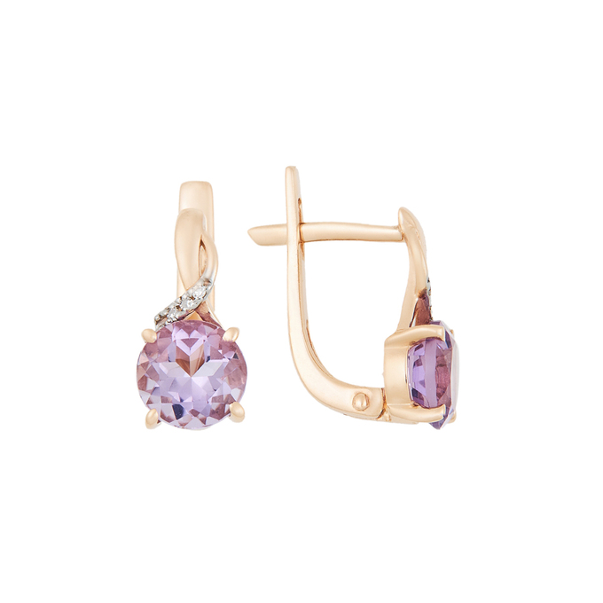 Серьги из золота 585 пробы c аметистами и бриллиантами, К 0000 2879 за 23400