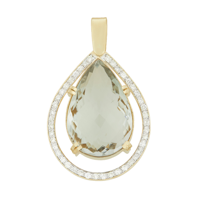 Подвеска из золота 585 пробы c празиолитом и бриллиантами