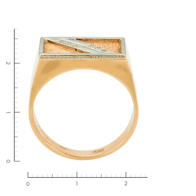 Кольцо печатка из комбинированного золота 585 пробы c 6 бриллиантами