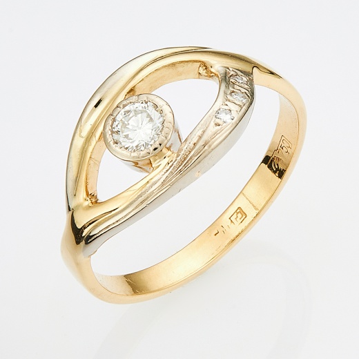 Кольцо из комбинированного золота 585 пробы c 4 бриллиантами Л47070968 фото 1