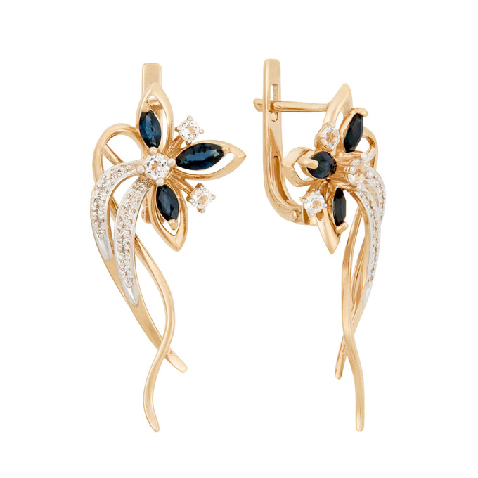 Серьги из золота 585 пробы c сапфирами, топазами и бриллиантами, Л 4807 9059 за 59000