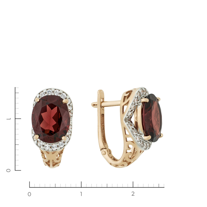 Серьги золото, 585, 3 к.,5,01 гр. (чистый вес 6,51 гр.) со следами износа,  куплены в ЗУ; 2 Гранат, 40 Фианит