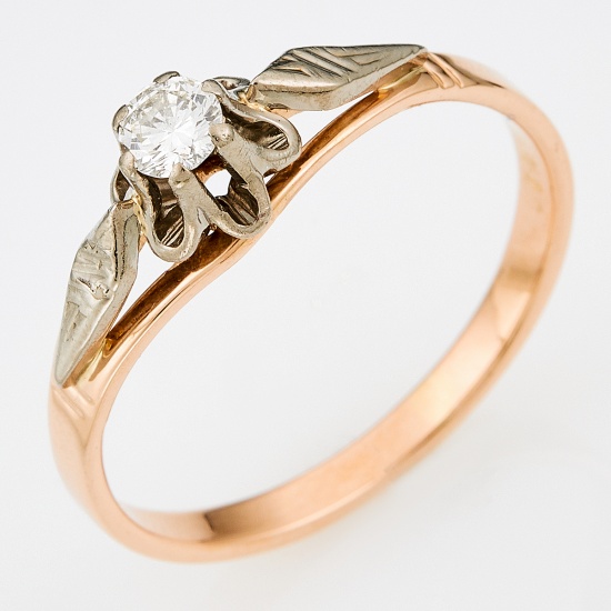 Кольцо из комбинированного золота 585 пробы c 1 бриллиантом, Л47077255 за 19915