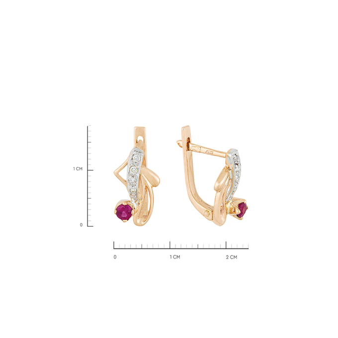 Серьги из золота 585 пробы c рубинами и бриллиантами, Л 0514 1865 за 34000