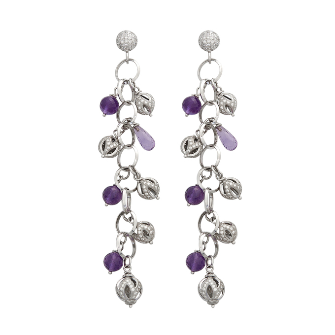 Серьги из золота 750 пробы c бриллиантами и аметистами