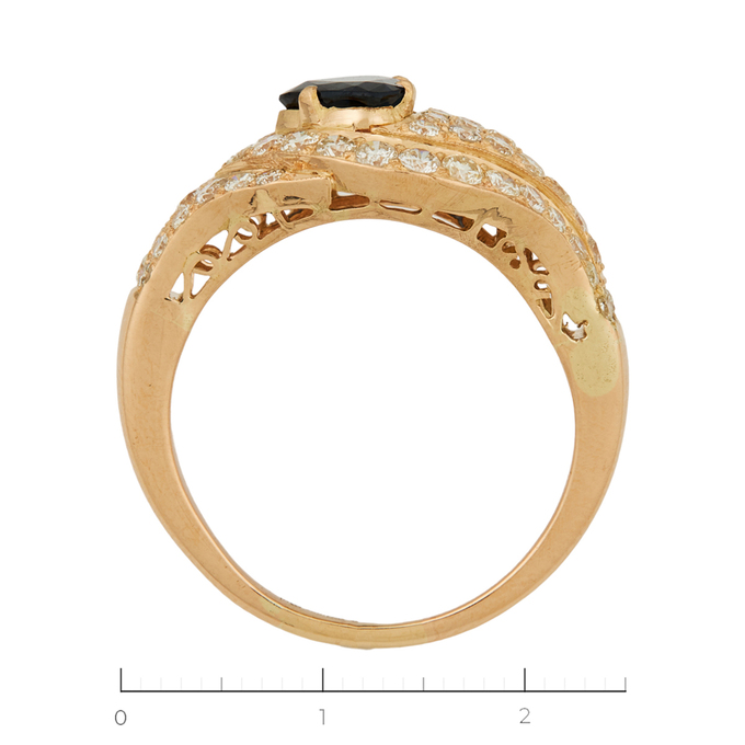 Кольцо из желтого золота 750 пробы c 58 бриллиантами и 1 сапфиром, Л 2809 6388 за 159000