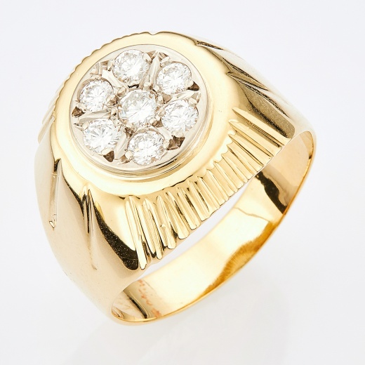 Кольцо печатка из комбинированного золота 750 пробы c 7 бриллиантами 130074 фото 1