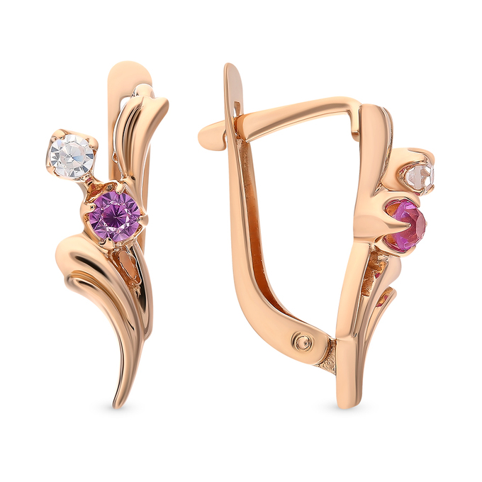 Серьги из красного золота 585 пробы c фианитами и корундами