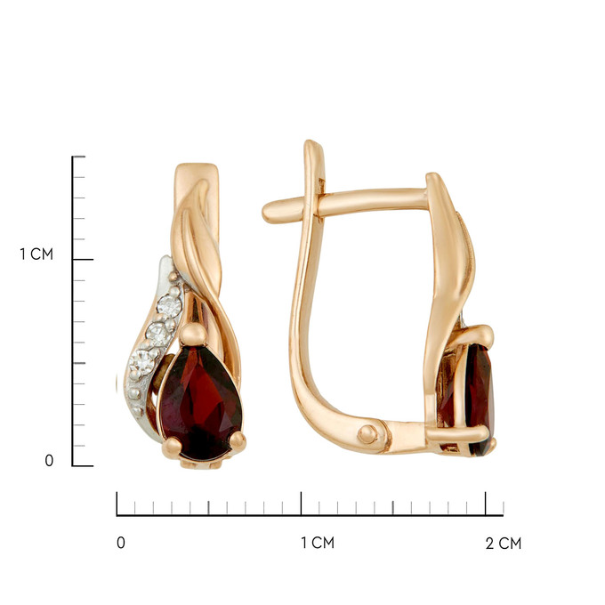 Серьги из золота 585 пробы c гранатами и бриллиантами, Ц О007 3100 за 28600