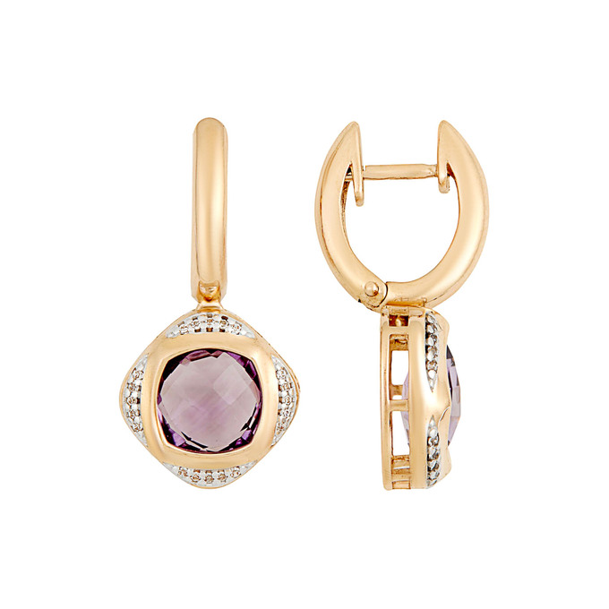 Серьги из золота 585 пробы с аметистами и фианитами, Л 7303 6209 за 65200