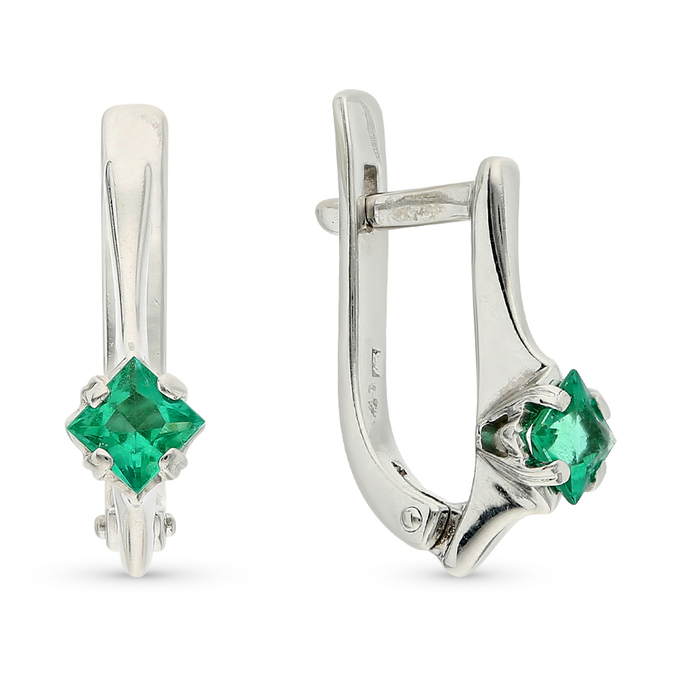 Серьги из золота 585 пробы c 2 изумрудами, Ц О000 7526 за 43600