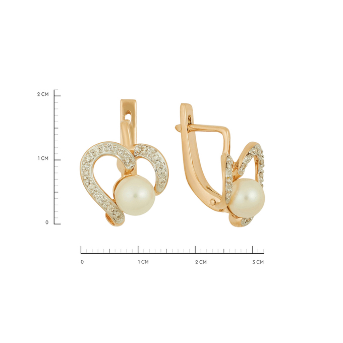 Серьги из золота 585 пробы c бриллиантами и культивированным жемчугом, Ц О007 1811 за 53920