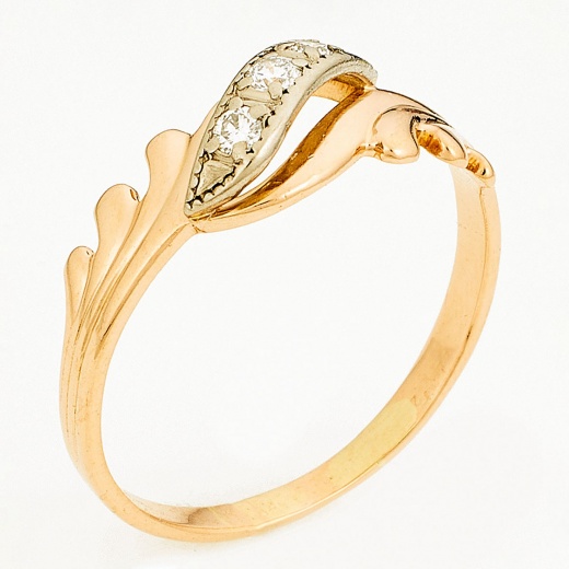 Кольцо из комбинированного золота 585 пробы c 3 бриллиантами Л30128868 фото 1