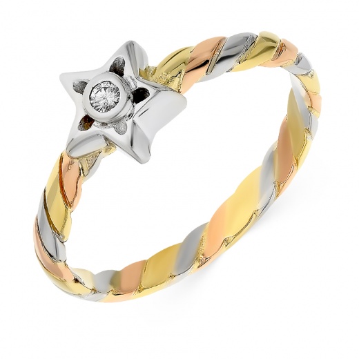 Кольцо из комбинированного золота 750 пробы c 1 бриллиантом 019820 фото 1