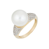 Кольцо из золота 585 пробы c бриллиантами и имитацией жемчуга