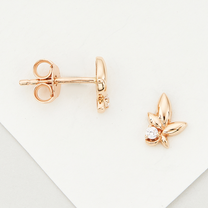 Пусеты из красного золота 585 пробы c фианитами