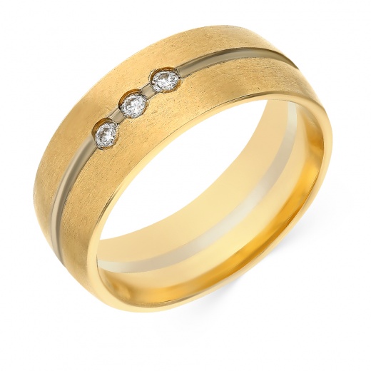 Кольцо обручальное из желтого золота 585 пробы c 3 бриллиантами 021068 фото 1