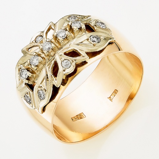 Кольцо из комбинированного золота 583 пробы c 13 бриллиантами Л30122578 фото 1