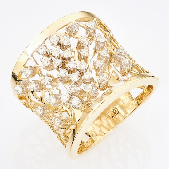Кольцо из комбинированного золота 585 пробы c 33 бриллиантами