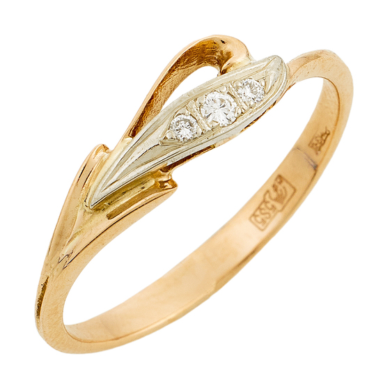 Кольцо из комбинированного золота 585 пробы c 3 бриллиантами, Л06158588 за 11100