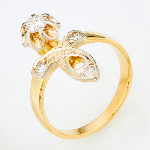 Кольцо из комбинированного золота 750 пробы c 4 бриллиантами Л47077557 фото 1