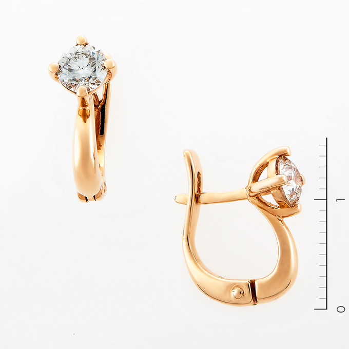 Серьги из красного золота 585 пробы c 2 бриллиантами