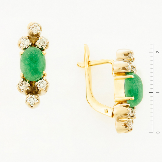 Серьги золото, 750, 2 к.,7,45 гр. (чистый вес 6,45 гр.); 12 Бриллиант Кр57 7/6 вес 0,6 ct, 2 Кварц