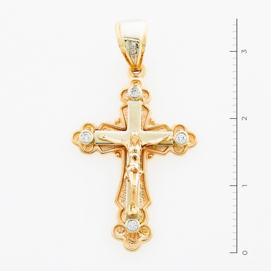 Крестик из комбинированного золота 585 пробы c 6 бриллиантами