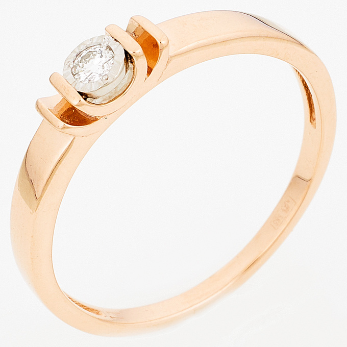 Кольцо из комбинированного золота 585 пробы c 1 бриллиантом