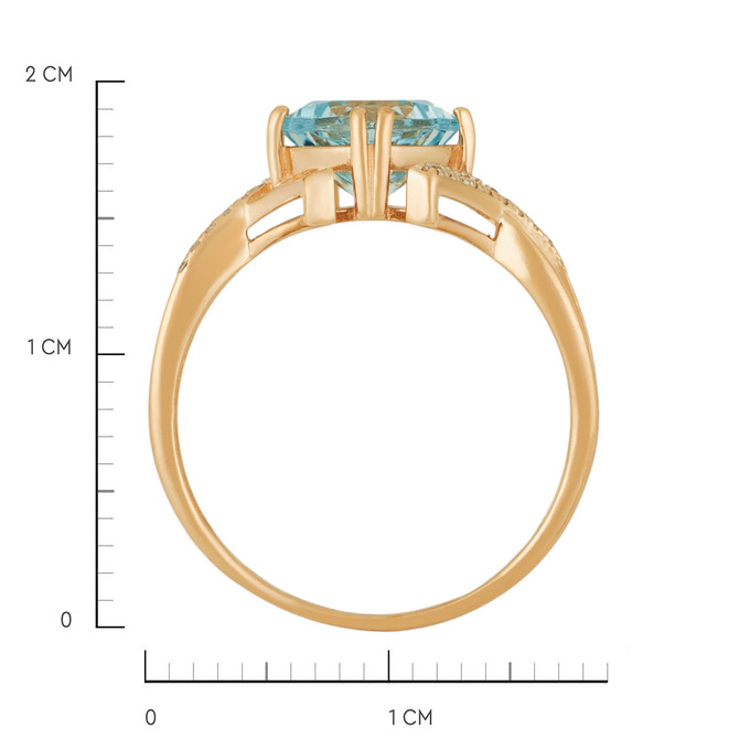 Кольцо из золота 585 пробы c топазом и бриллиантами