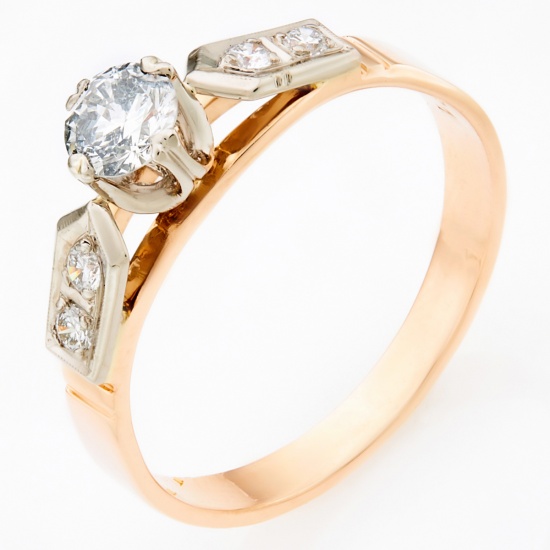 Кольцо из комбинированного золота 583 пробы c 5 бриллиантами, Л32078596 за 49665
