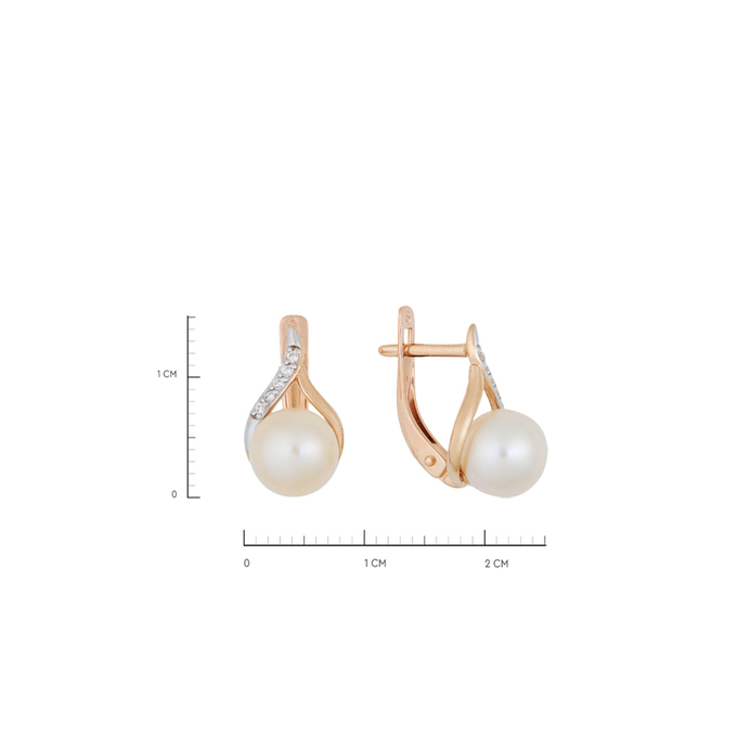 Серьги из золота 585 пробы c культ. жемчугом и фианитами, Л 4507 8569 за 26080