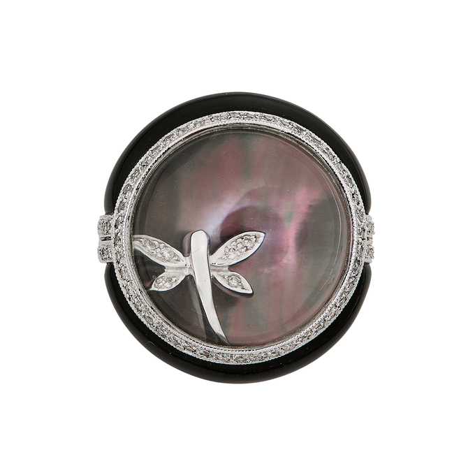 Кольцо из золота 750 пробы c бриллиантами, ониксами и стеклом, Л 2812 6603 за 149000