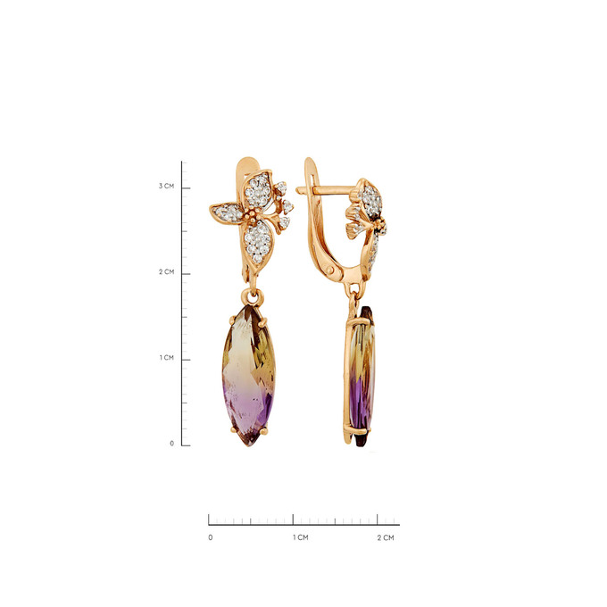 Серьги из золота 585 пробы с аметринами и фианитами, Л 3911 6553 за 36000