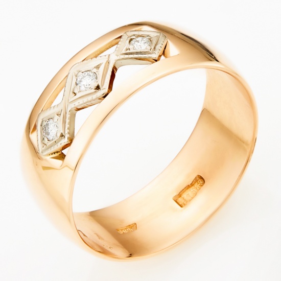 Кольцо обручальное из комбинированного золота 585 пробы c 3 бриллиантами