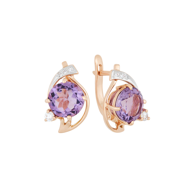 Серьги из золота 585 пробы c аметистами и фианитами, К 0000 3381 за 63100