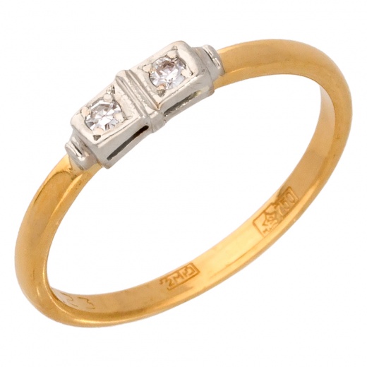 Кольцо из комбинированного золота 750 пробы c 2 бриллиантами 012535 фото 1