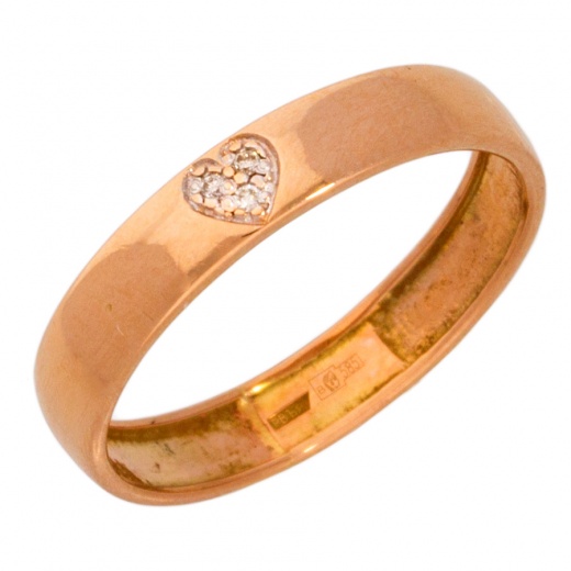Кольцо обручальное из красного золота 585 пробы c 3 бриллиантами 009957 фото 1
