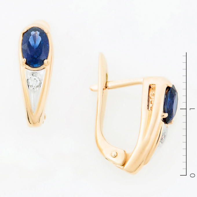 Серьги золото, 585, 2 к.,4,57 гр. (чистый вес 4,479 гр.); 2 Сапфир, Фианит