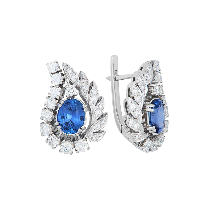 Серьга из золота 750 пробы c сапфирами и бриллиантами, К 0000 3189 за 450000