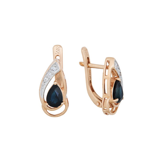 Серьги из золота 585 пробы c сапфирами и бриллиантами, Л 0514 8452 за 54320
