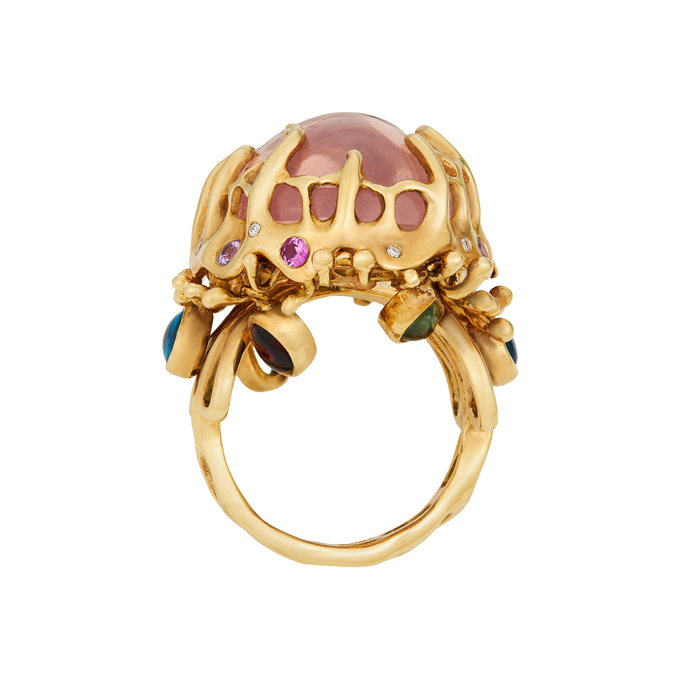 Кольцо из золота 750 пробы c кварцем, гранатом, топазами, аметистами, сапфирами и бриллиантами, Л 2811 8913 за 282000