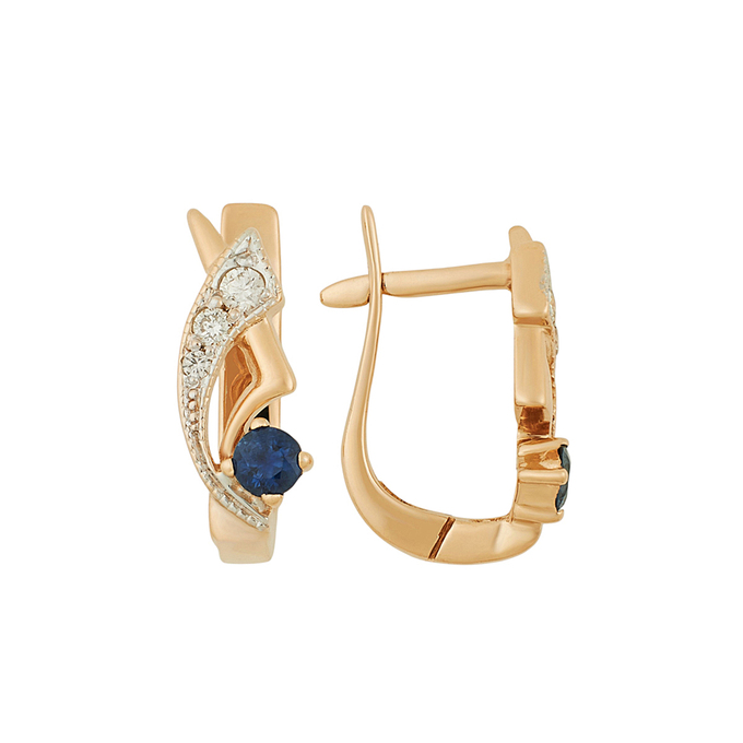 Серьги из золота 585 пробы c сапфирами и бриллиантами, Л 2809 3115 за 45600